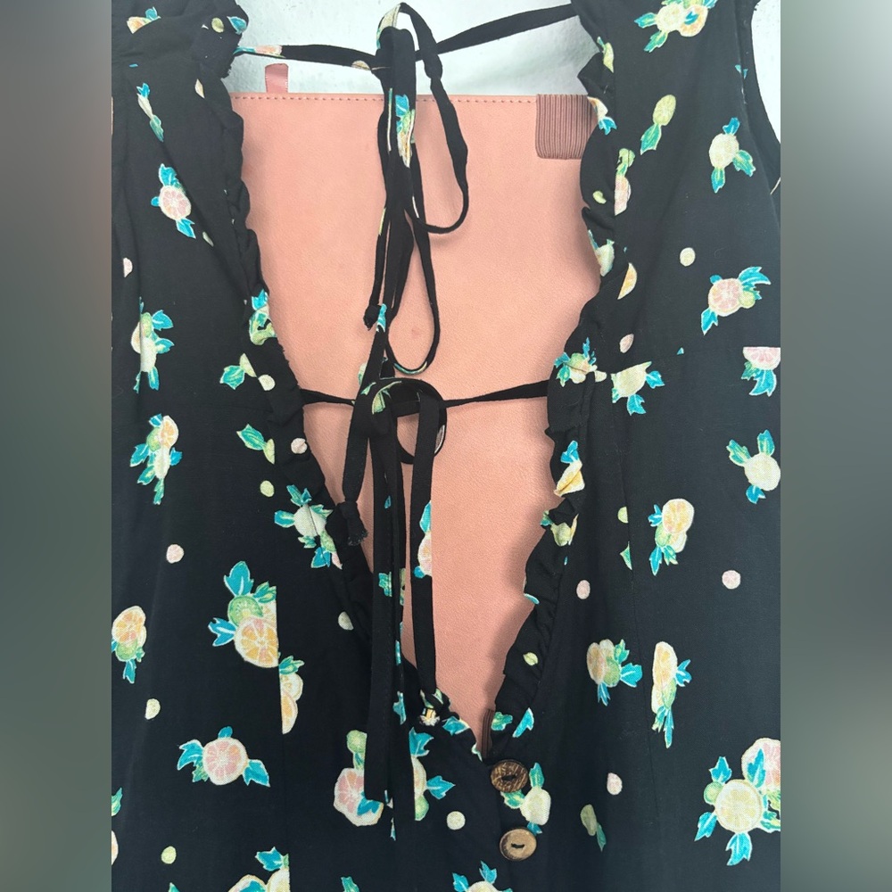 FREE PEOPLE BLACK FLORAL RUFFLE MINI DRESS SZ SMALL - Picture 8 of 10